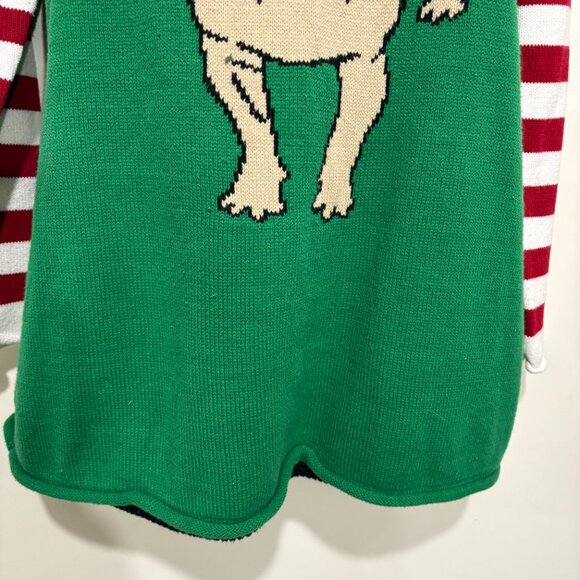 Ugly Christmas Santa Pug Green Sweater L Pullover Red White Candy Cane Sleeves - Picture 3 of 5